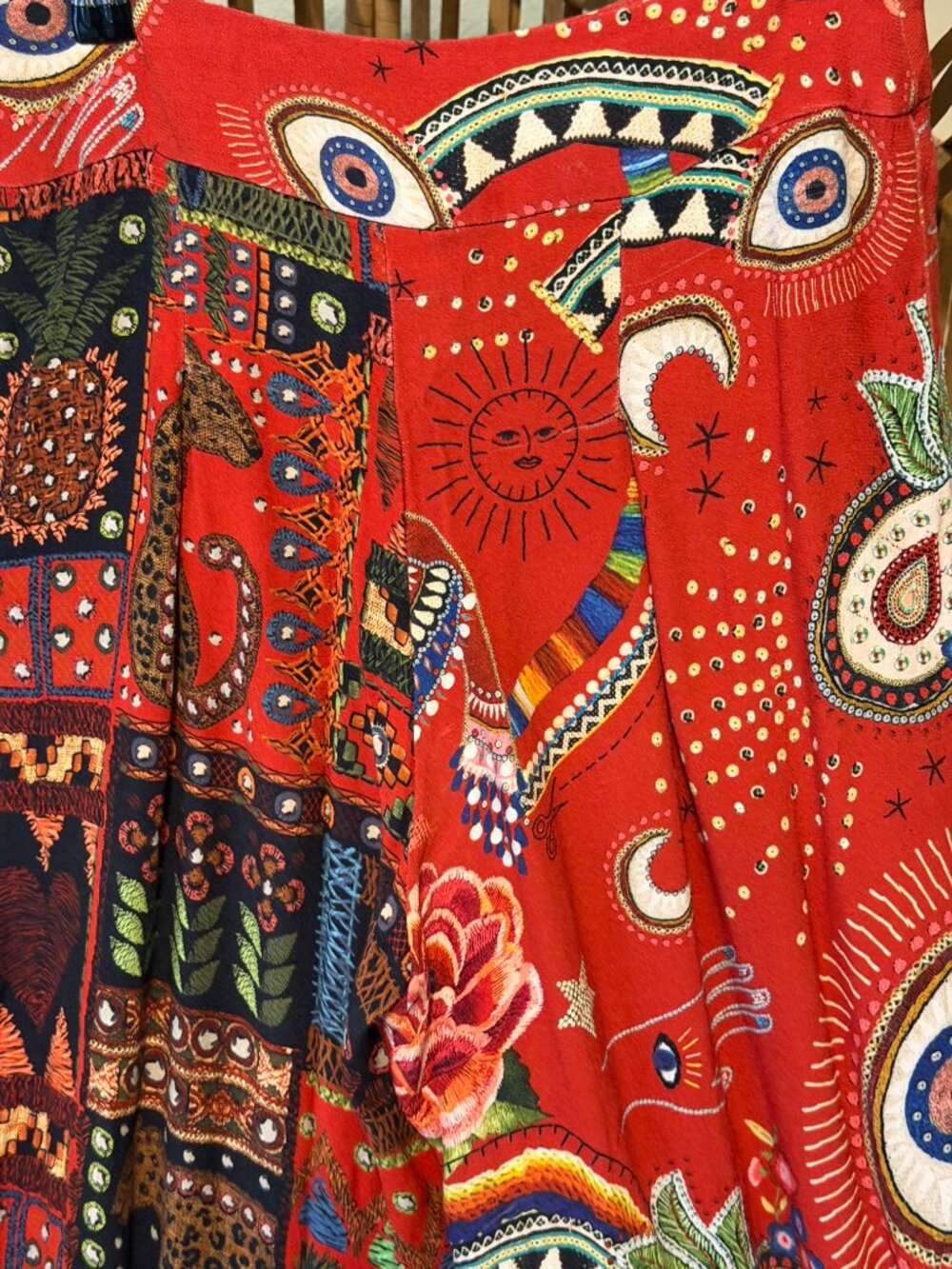 FARM Rio Mystic Red Mixed Print Wide Leg Pants Medium Boho Evil Eye - Picture 5 of 15